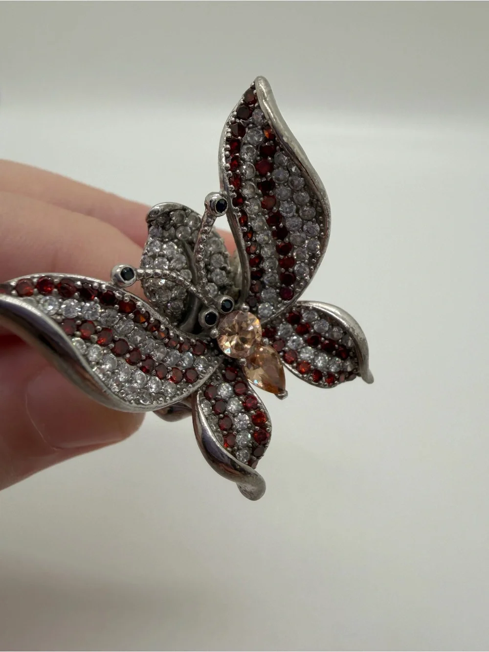 Vintage style 925 rhinestone butterfly ring